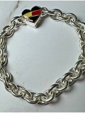 Vintage Tommy Hilfiger Bracelet Silver Tone Chunky Chain Heart Charm Magnetic